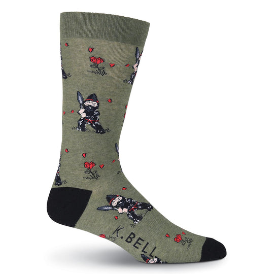 K. Bell Mens Garden Ninja Gnomes Crew Socks