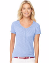 Hanes Women`s Short-Sleeve Shirred V-Neck Tee