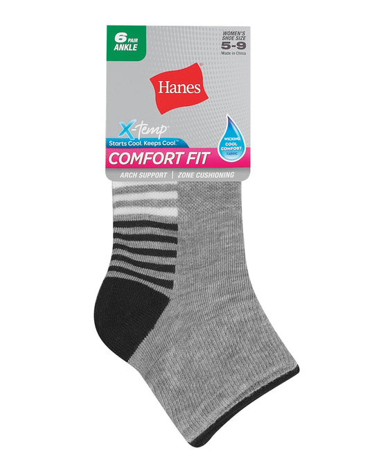 Hanes Womens Cool Comfort Sport 6-Pack Ankle Socks