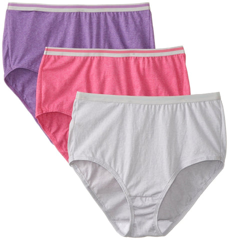 Fruit Of The Loom Womens 3 Pack Heather Brief Panties, 10, Assorted Heathers