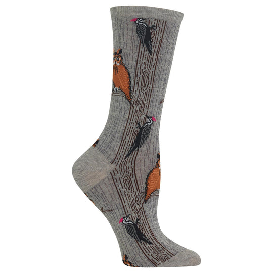 Hot Sox Womens Owl and Woodpecker Crew Socks