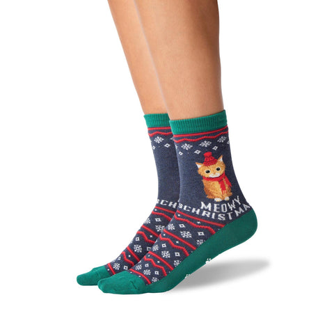 Hot Sox Womens Meowy Christmas Crew Socks