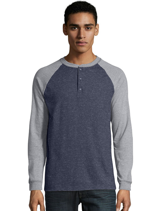 Hanes Men`s Beefy-T Long-Sleeve Colorblock Henley