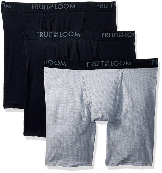 Fruit of the Loom Mens 3-Pack Breathable Long Leg Boxer Brief