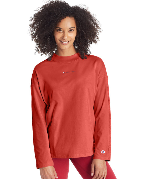 Champion Womens Campus Long-Sleeve Mock Neck, L, Athletic Navy