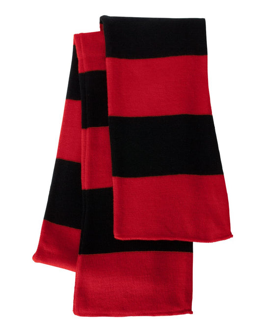 Sportsman Rugby-Striped Knit Scarf, One Size, White/Heather Grey