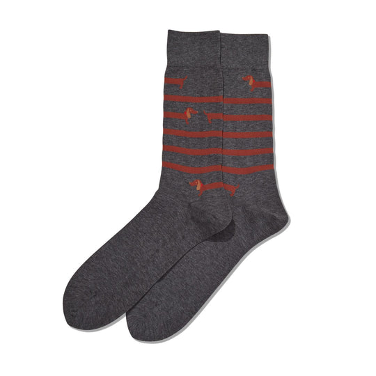 Hot Sox Mens Striped Dachshund Crew Socks