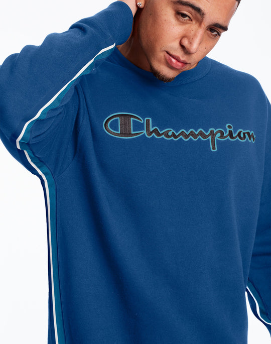 Champion Mens Powerblend Fleece Crew With Taping