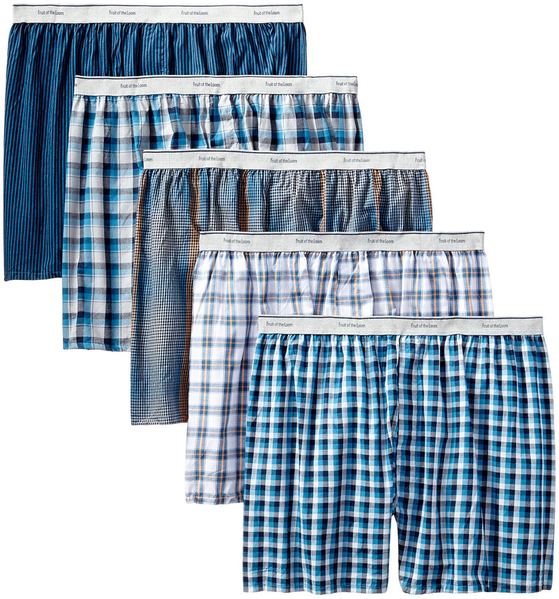 Fruit of the Loom Men`s 5pk Exposed Waistband Woven Boxers