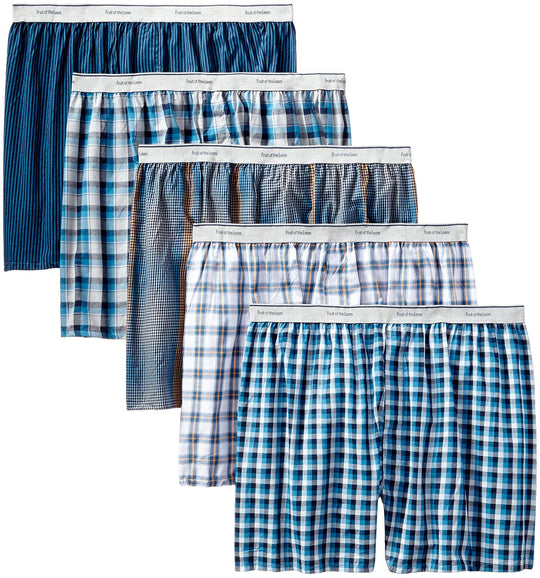 Fruit of the Loom Men`s 5pk Exposed Waistband Low Rise Woven Boxers