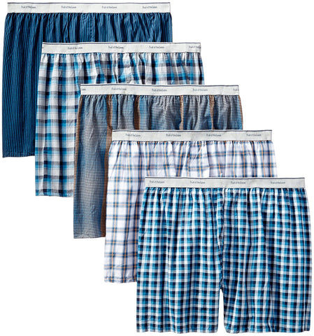 Fruit of the Loom Men`s 5pk Exposed Waistband Low Rise Woven Boxers