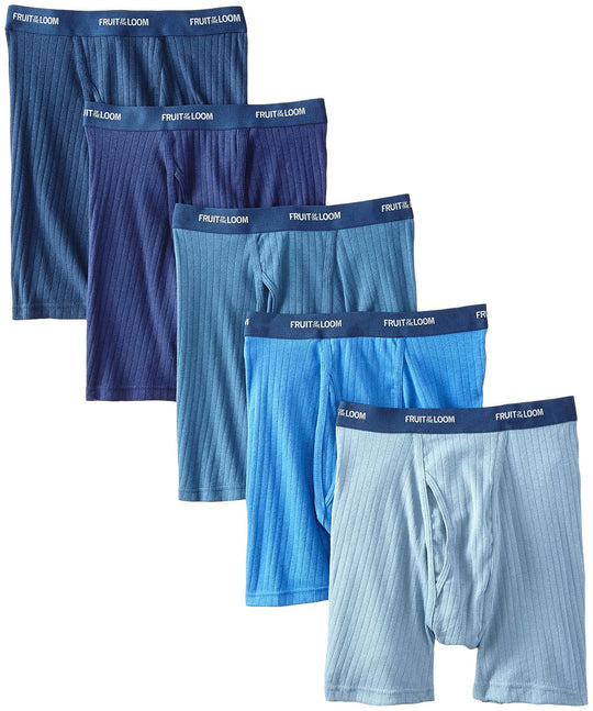 Fruit of the Loom Men`s 5-Pack Assorted Blues Boxer Brief