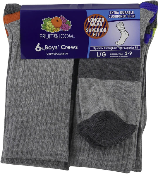 Fruit of the Loom Boys Core 6 Pack Crew Socks
