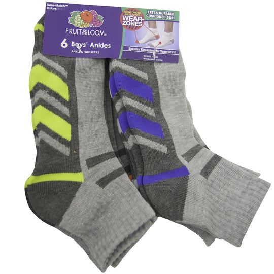 Fruit of the Loom Boys Core 6 Pack Ankle Socks