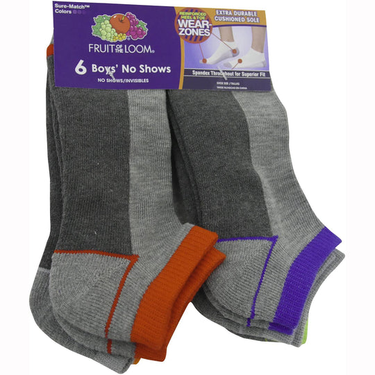 Fruit of the Loom Boys Core 6 Pack No Show Socks