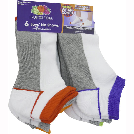Fruit of the Loom Boys Core 6 Pack No Show Socks