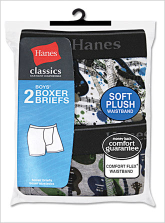 Hanes Classics Boys' Print Boxer Briefs with Comfort Flex Waistband 2 Pack
