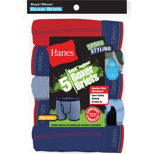 Hanes Boys` Sport Style 5-Pack Ringer Boxer Brief with Comfort Flex® Waistband
