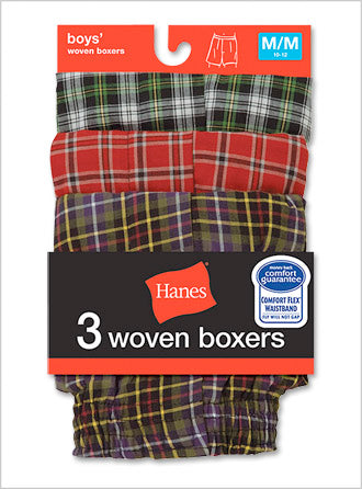 Hanes Boys Woven Tartan Boxer 3 Pack