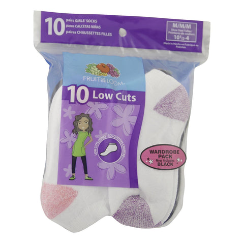 Fruit of the Loom Girls Value 10 Pack Low Cut Socks