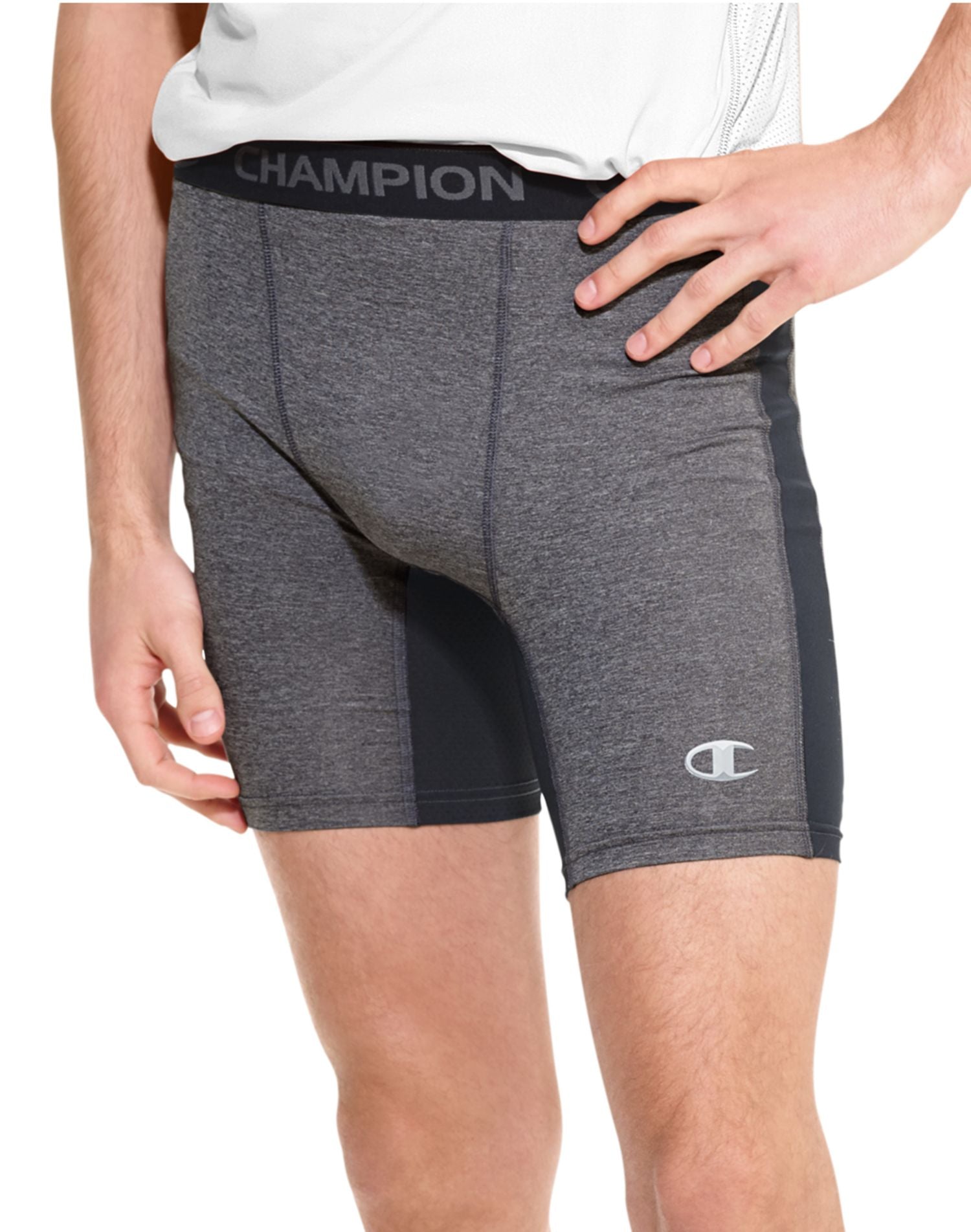 Champion Mens Power Flex 9-inch Compression Shorts, S, Stealth/Stormy Night