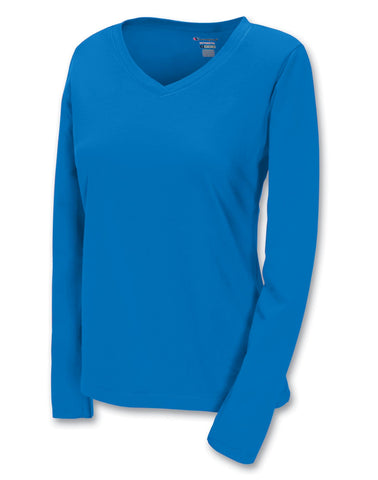 Champion 100% Cotton V-Neck Long-Sleeve Women's T Shirt
