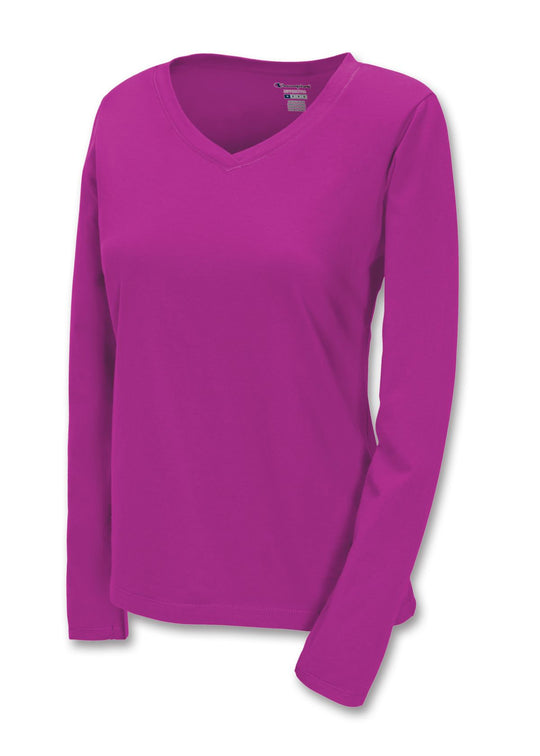 Champion 100% Cotton V-Neck Long-Sleeve Women's T Shirt