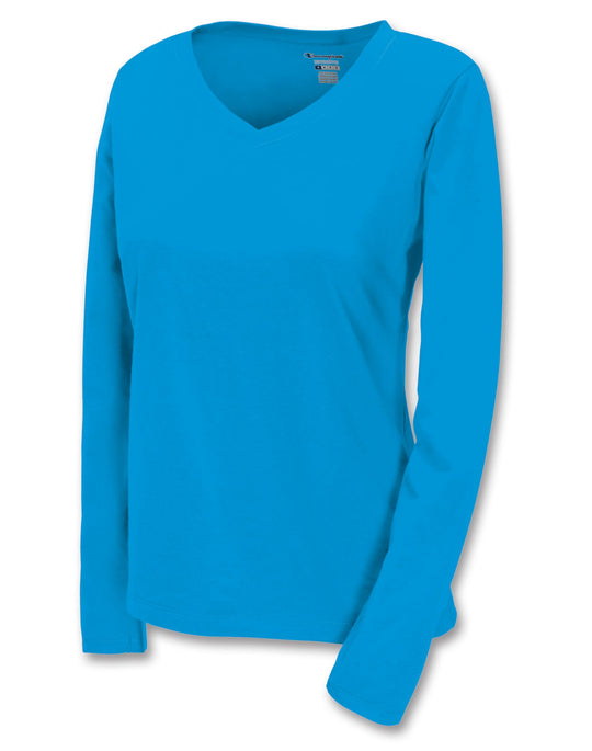 Champion 100% Cotton V-Neck Long-Sleeve Women's T Shirt