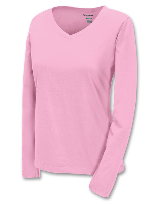 Champion 100% Cotton V-Neck Long-Sleeve Women's T Shirt