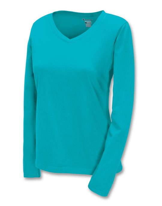 Champion 100% Cotton V-Neck Long-Sleeve Women's T Shirt