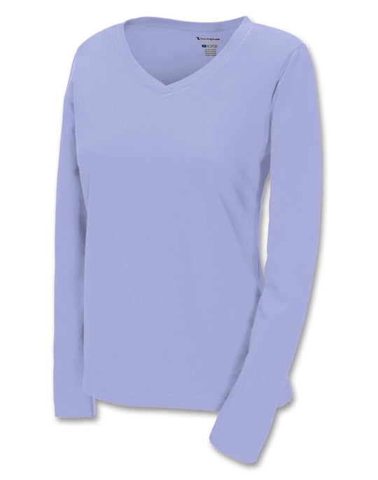 Champion 100% Cotton V-Neck Long-Sleeve Women's T Shirt