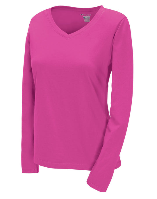 Champion 100% Cotton V-Neck Long-Sleeve Women's T Shirt