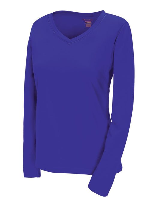 Champion 100% Cotton V-Neck Long-Sleeve Women's T Shirt