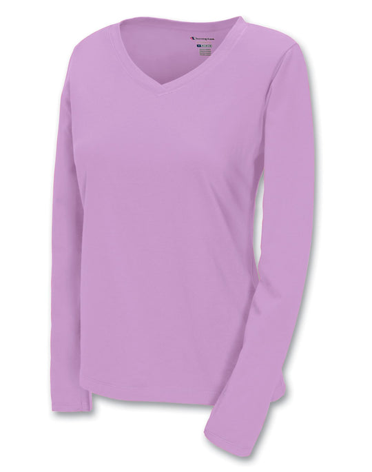 Champion 100% Cotton V-Neck Long-Sleeve Women's T Shirt