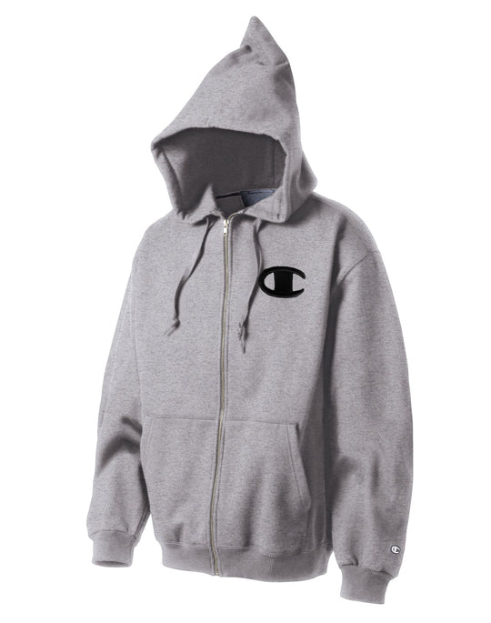 Champion Men`s Super Hood® Full-Zip Hoodie with Big Raised Embroidered C