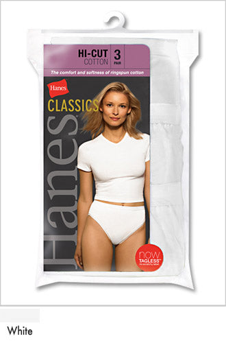 Hanes Classics Women's Panties 3 Pair High Cut Cotton White