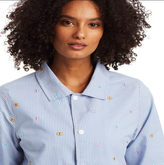 Champion Life Womens Seersucker Cropped Coaches Jacket, L, Frontier Blue