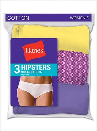 Hanes Women's No Ride Up 100% Cotton Hipsters 3-Pack