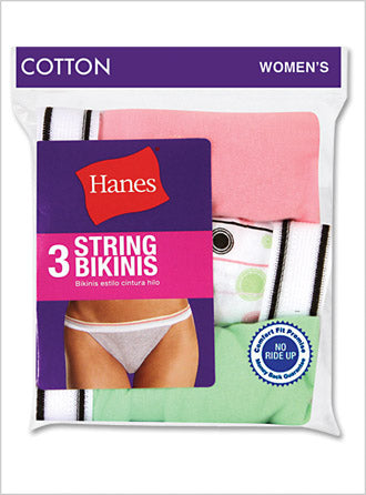 D45LAS - Hanes Women's Cotton Sporty String Bikini Panties 3-Pack