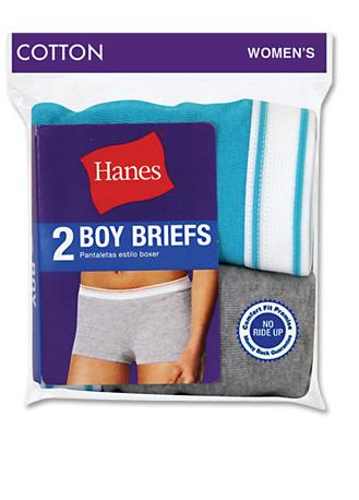 Hanes Women's Cotton Sporty Boy Brief Panties 2 Pack