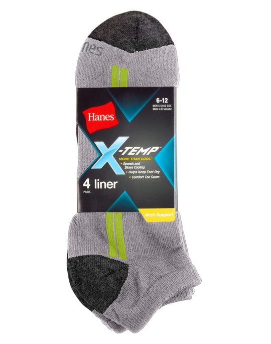 Hanes Men`s X-Temp Arch Support Liner Socks 4-Pack