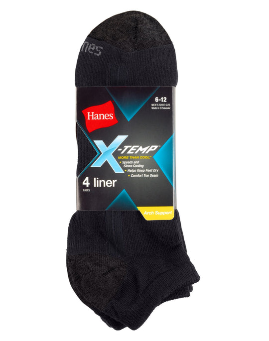 Hanes Men`s X-Temp Arch Support Liner Socks 4-Pack