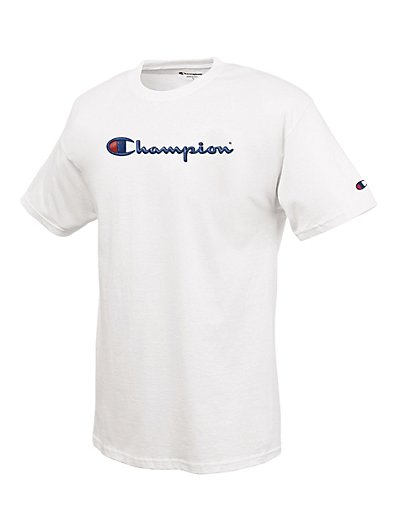 Champion 100% Cotton Men's T Shirt with Embroidered-Look Script Logo Graphic
