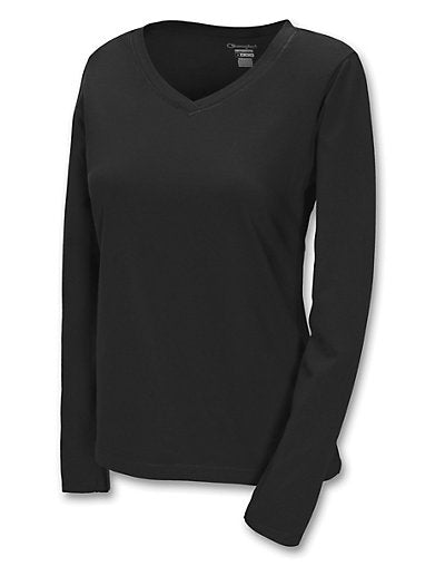 Champion 100% Cotton V-Neck Long-Sleeve Women's T Shirt