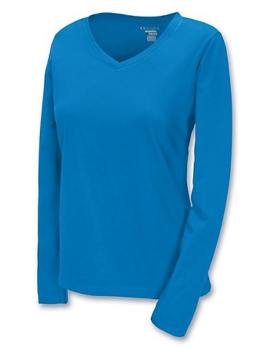 Champion 100% Cotton V-Neck Long-Sleeve Women's T Shirt