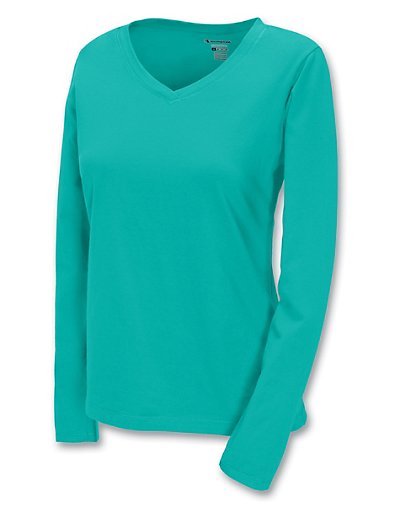 Champion 100% Cotton V-Neck Long-Sleeve Women's T Shirt