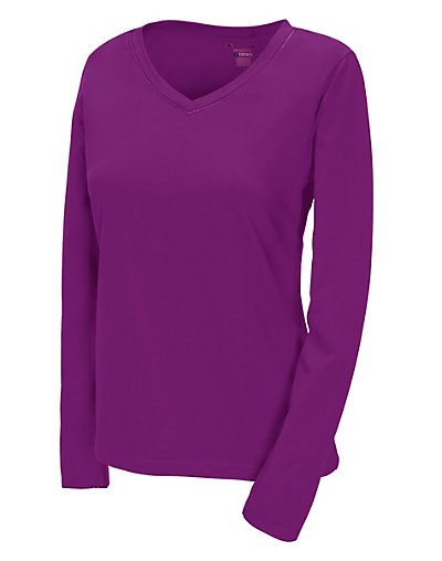 Champion 100% Cotton V-Neck Long-Sleeve Women's T Shirt