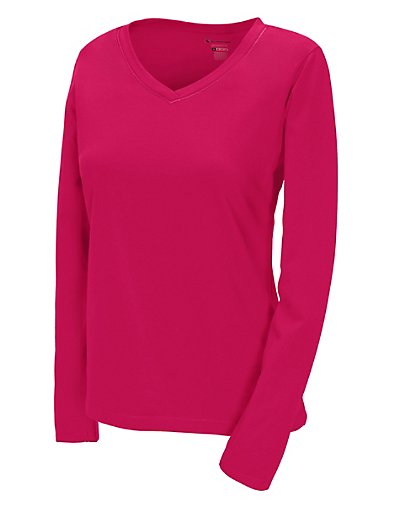 Champion 100% Cotton V-Neck Long-Sleeve Women's T Shirt