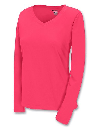 Champion 100% Cotton V-Neck Long-Sleeve Women's T Shirt