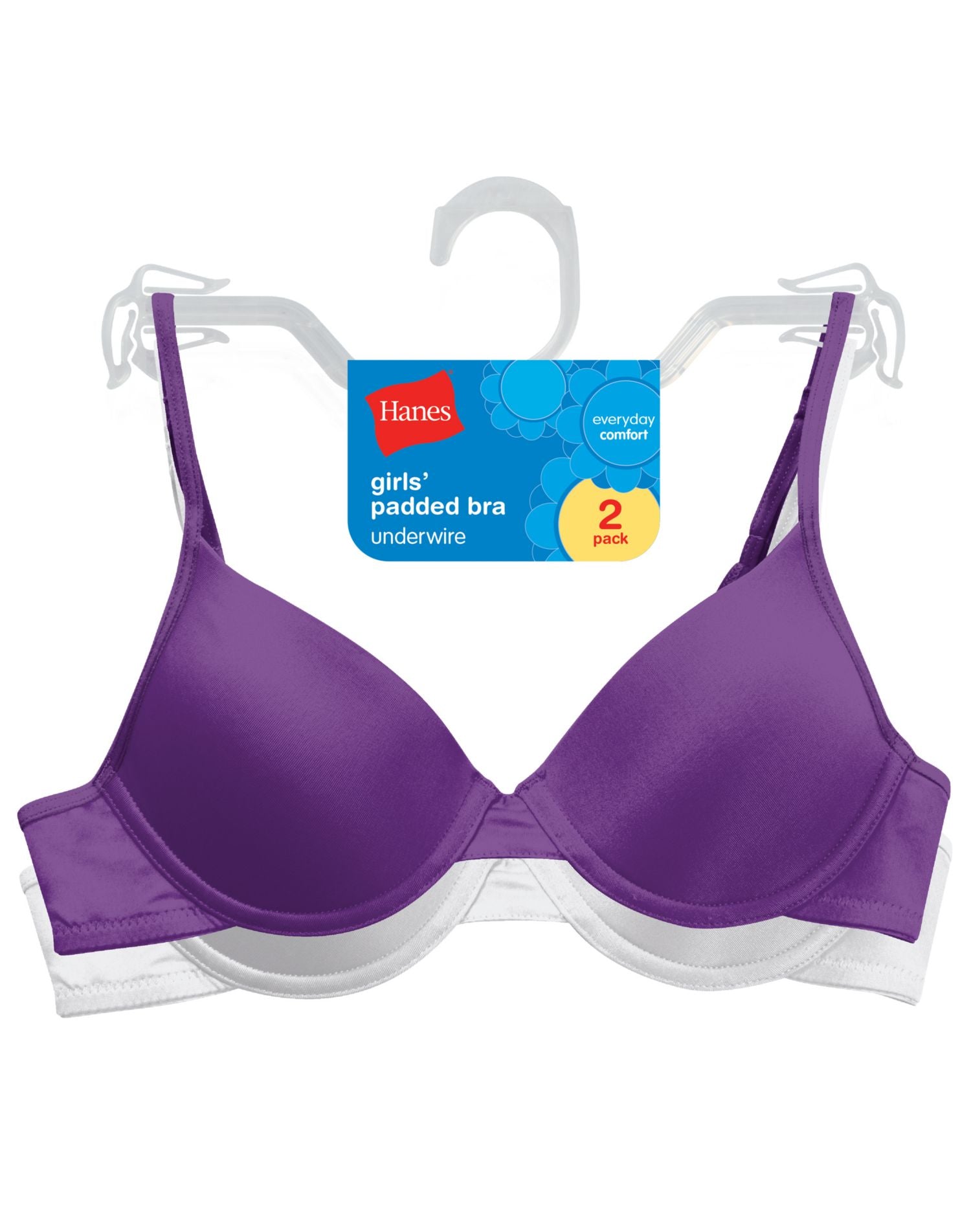 Hanes Girls' 2pk Seamless T-Back Bra - Purple/Rose M